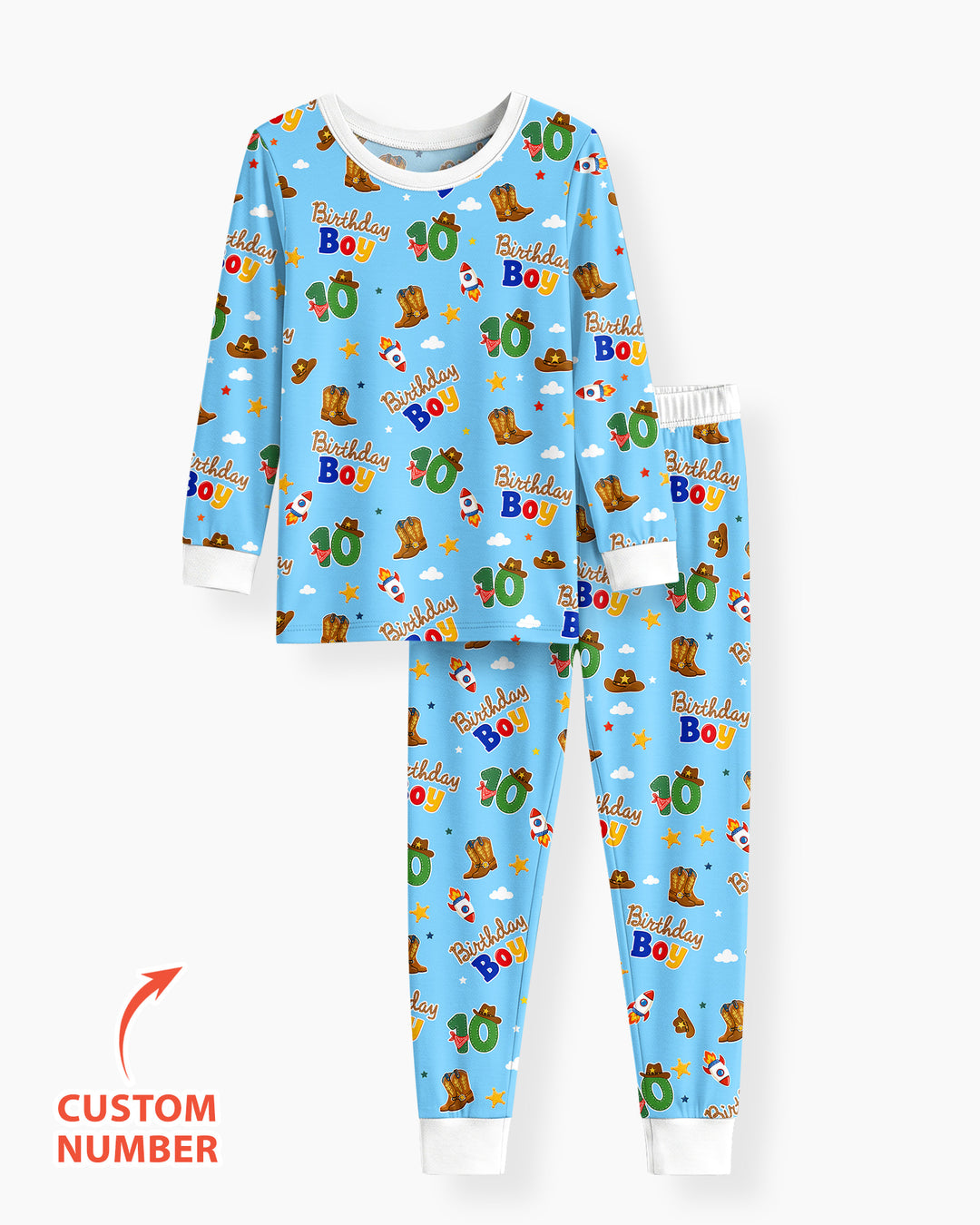 Custom Birthday Western Boy Bamboo Two Piece Long Sleeve Pajama Set