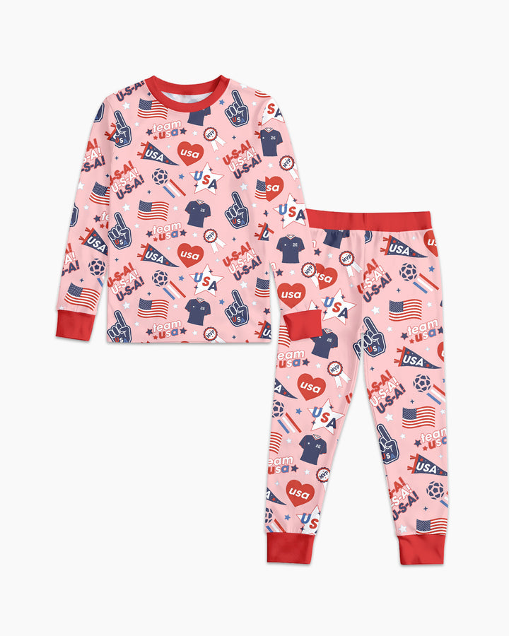 Soccer Party Team USA Bamboo Two Piece Long Sleeve Pajama Set
