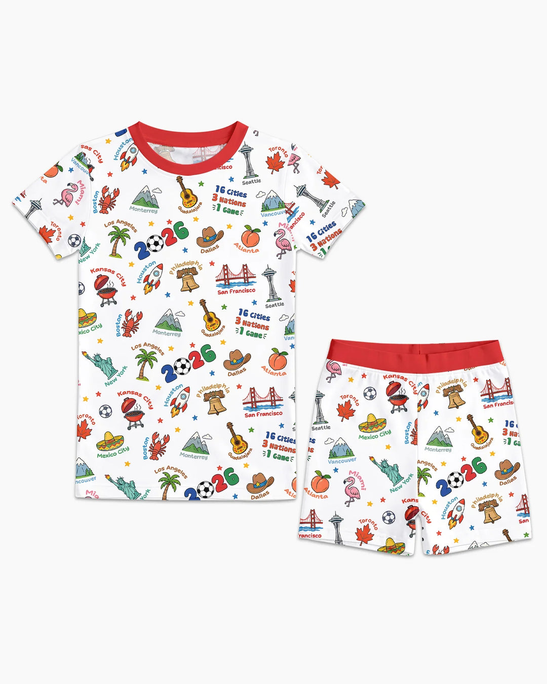 Soccer Cup Host Cities 2026 Bamboo Two Piece Short Sleeve Shorts Pajama Set