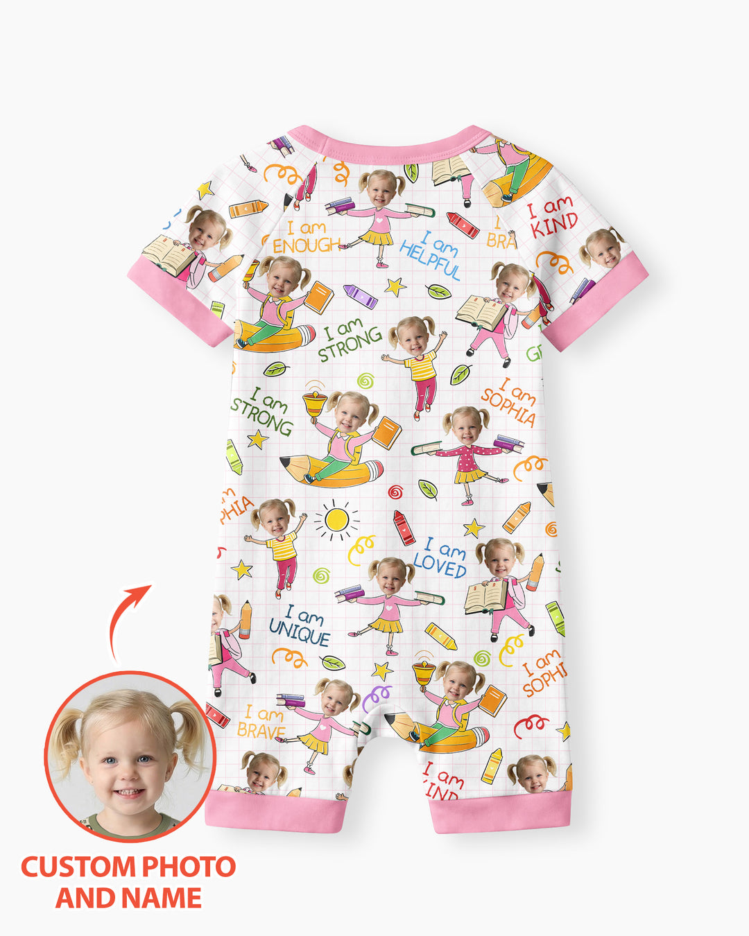 Custom Photo Kid Affirmations I Am Kind Bamboo Shorty Zippy
