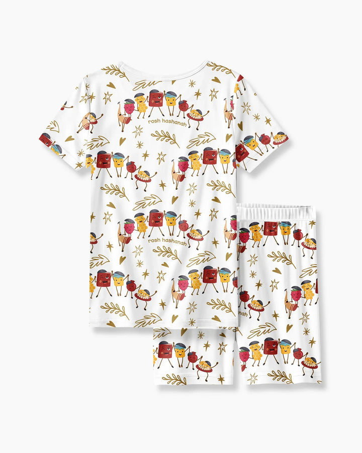 Let's Celebrate Rosh Hashanah Bamboo Two Piece Short Sleeve Shorts Pajama Set