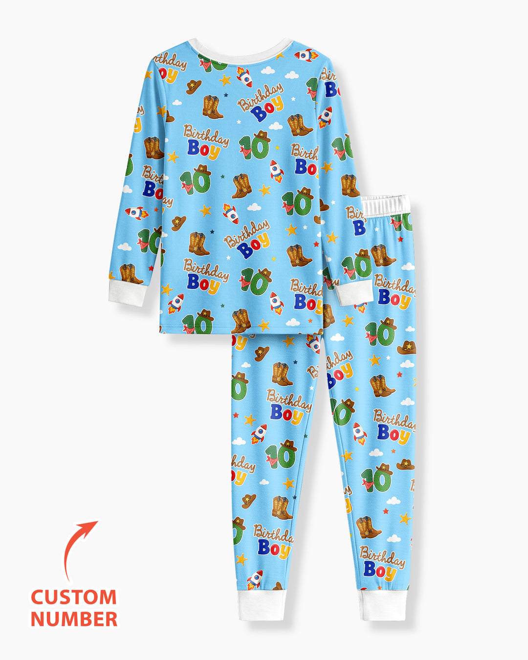 Custom Birthday Western Boy Bamboo Two Piece Long Sleeve Pajama Set