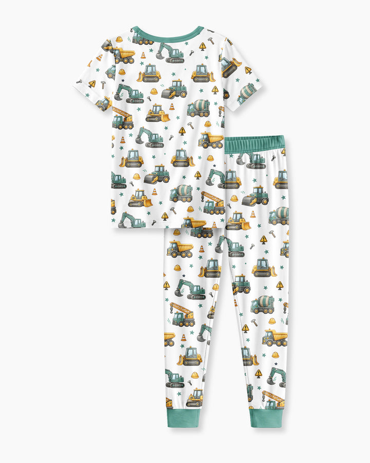 Construction Vehicles My God Is So Big Bamboo Two Piece Short Sleeve Pajama Set