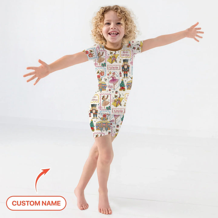 Custom Name "Magic of The Nutcracker" Merry Christmas Bamboo Two Piece Short Sleeve Shorts Pajama Set