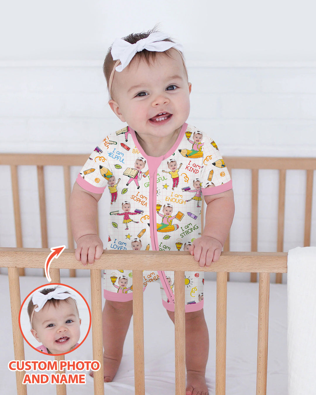 Custom Photo Kid Affirmations I Am Kind Bamboo Shorty Zippy