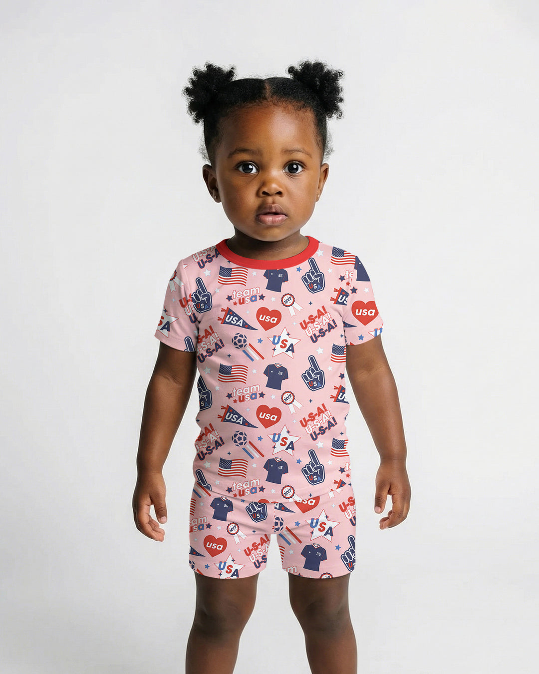 Soccer Party Team USA Bamboo Two Piece Short Sleeve Shorts Pajama Set