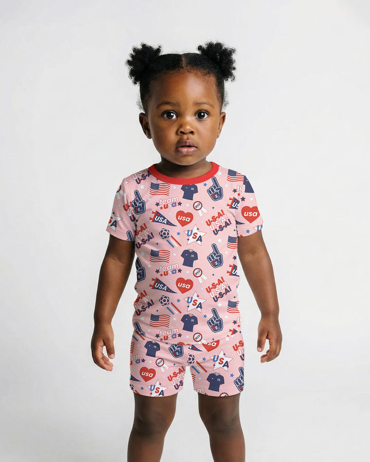 Soccer Party Team USA Bamboo Two Piece Short Sleeve Shorts Pajama Set
