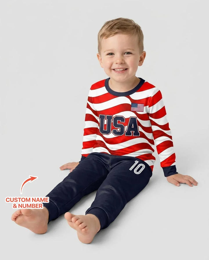 Custom Name USA Spirit Bamboo Two Piece Long Sleeve Pajama Set