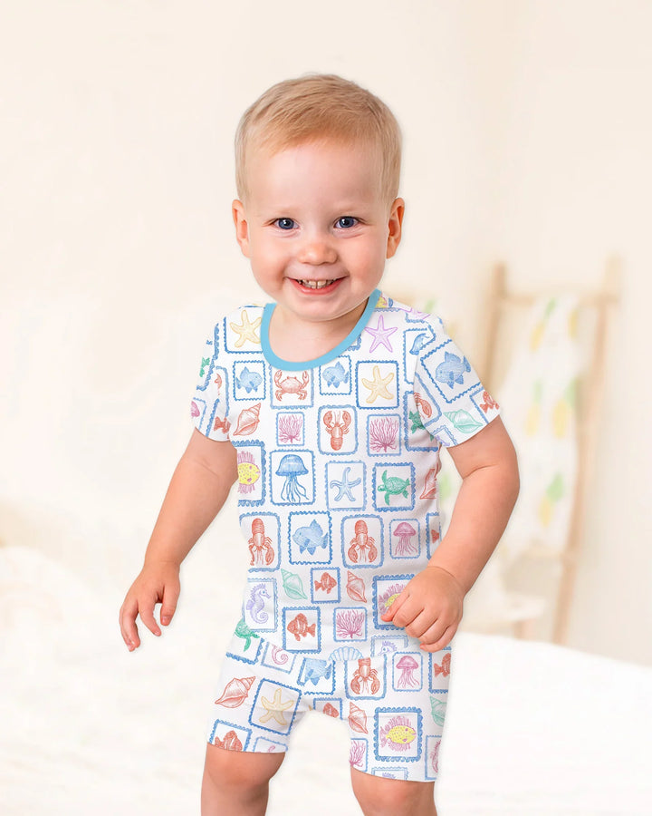 Coastal Treasures Family Matching Bamboo Two Piece Short Sleeve Shorts Pajama Set