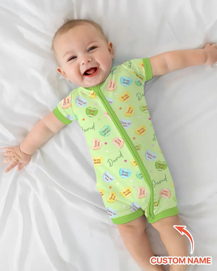 Custom Name Tennis Candy Hearts Bamboo Shorty Zippy