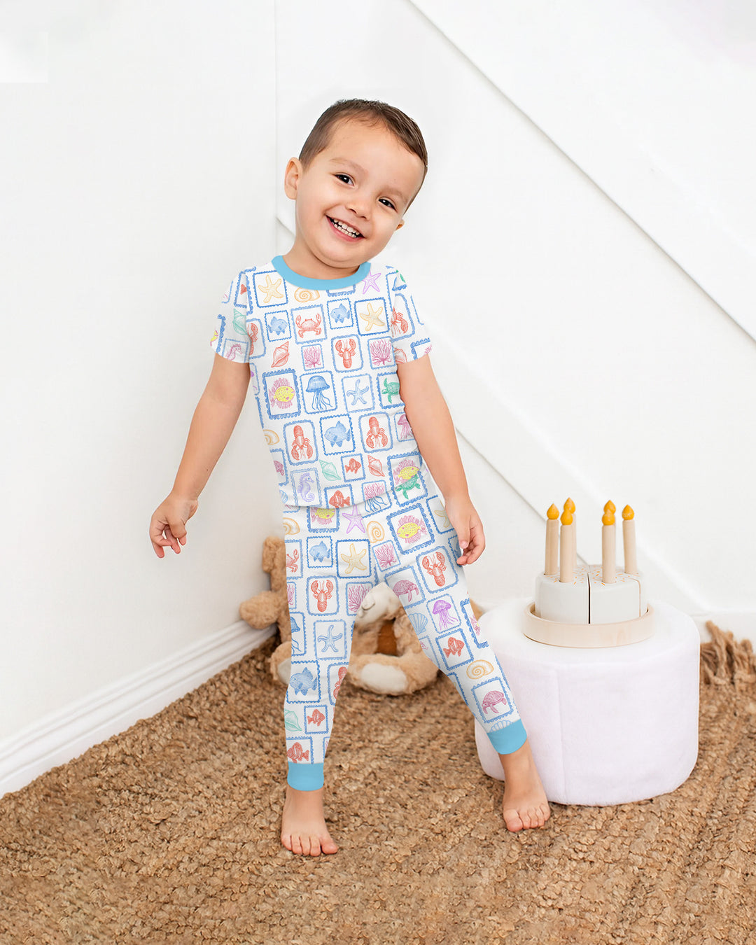 Coastal Treasures Family Matching Bamboo Two Piece Short Sleeve Pajama Set