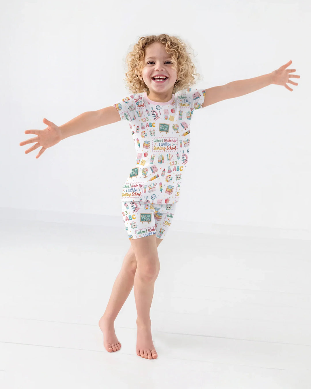 When I Wake Up I Will Be Starting School Bamboo Two Piece Short Sleeve Shorts Pajama Set