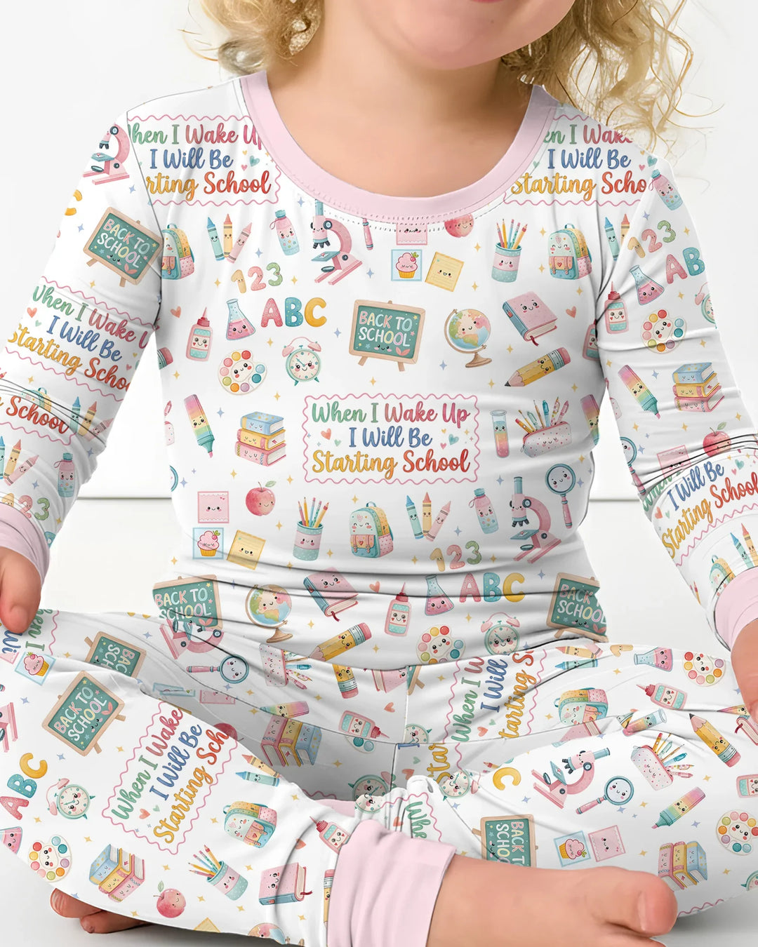 When I Wake Up I Will Be Starting School Bamboo Two Piece Long Sleeve Pajama Set
