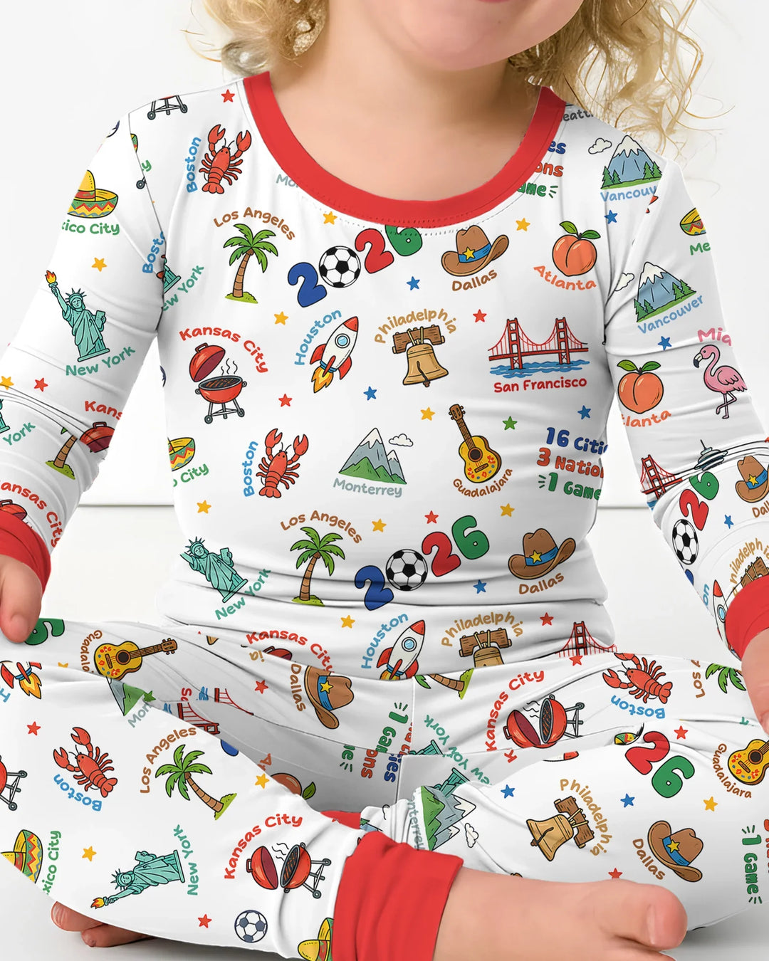Soccer Cup Host Cities 2026 Bamboo Two Piece Long Sleeve Pajama Set