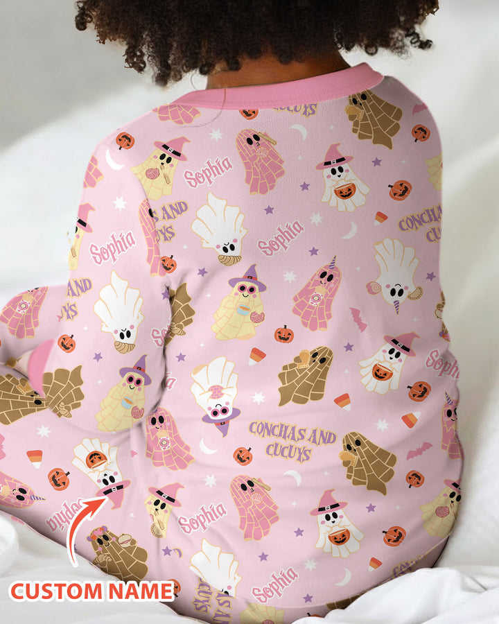 Pantasmas Mexican Halloween Custom Name Bamboo Two Piece Long Sleeve Pajama Set