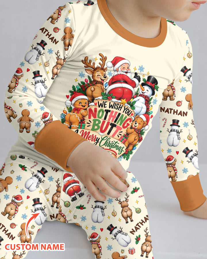 We Wish You Nothing But A Merry Christmas Custom Name Bamboo Two Piece Long Sleeve Pajama Set