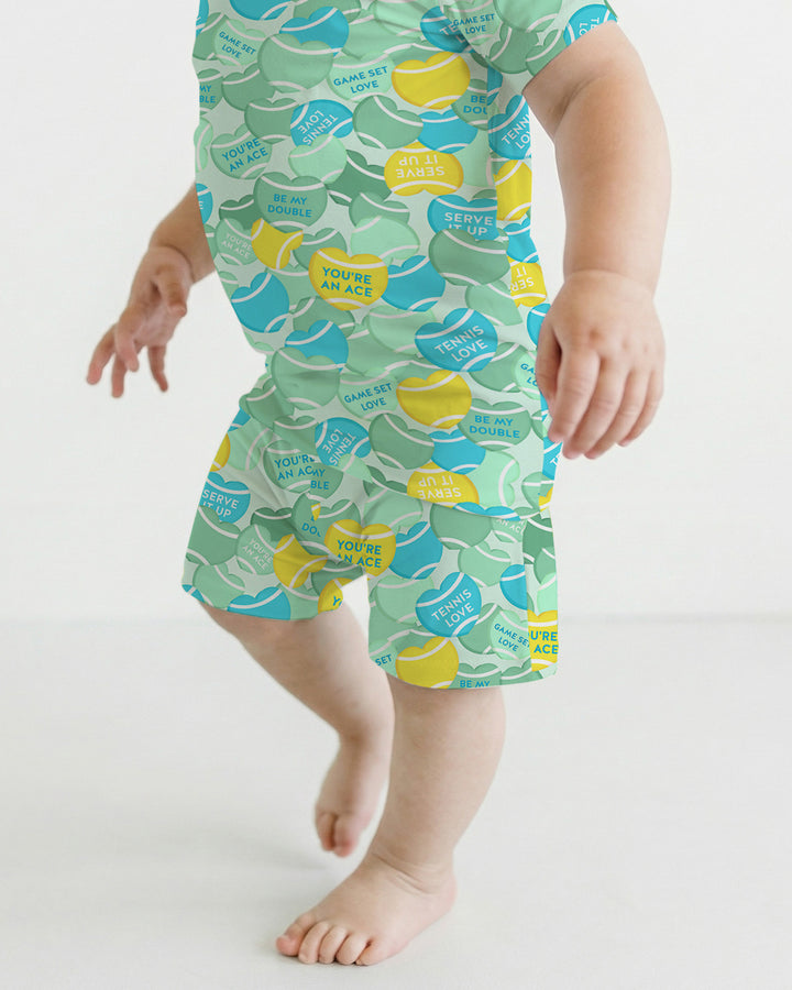 Tennis Candy Family Matching Bamboo Two Piece Short Sleeve Shorts Pajama Set