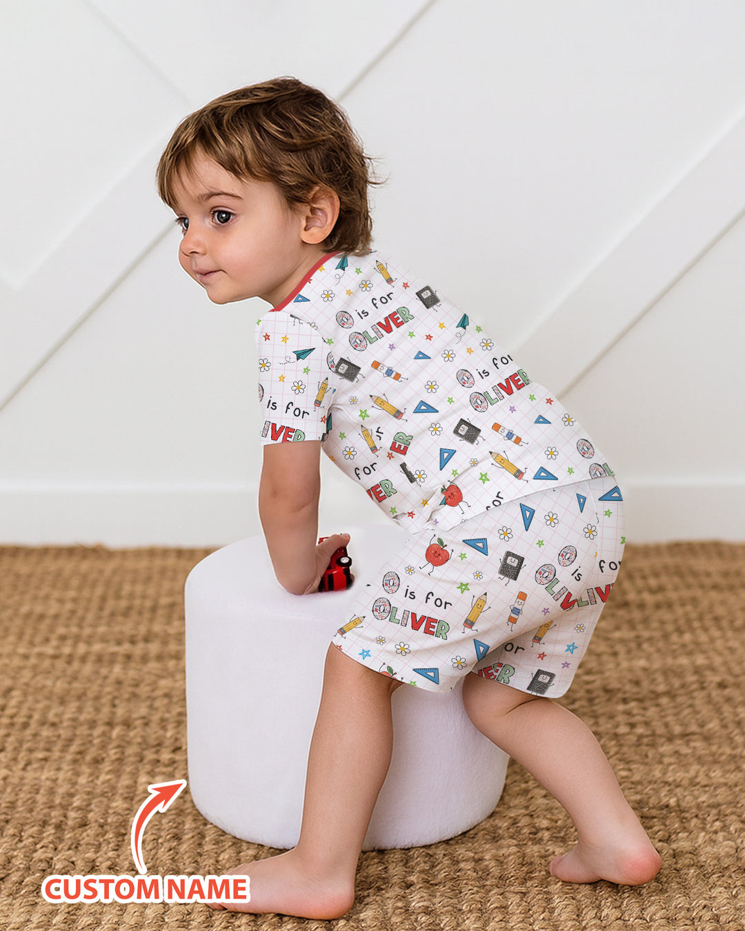 Personalized Back To School Bamboo Two Piece Short Sleeve Shorts Pajama Set