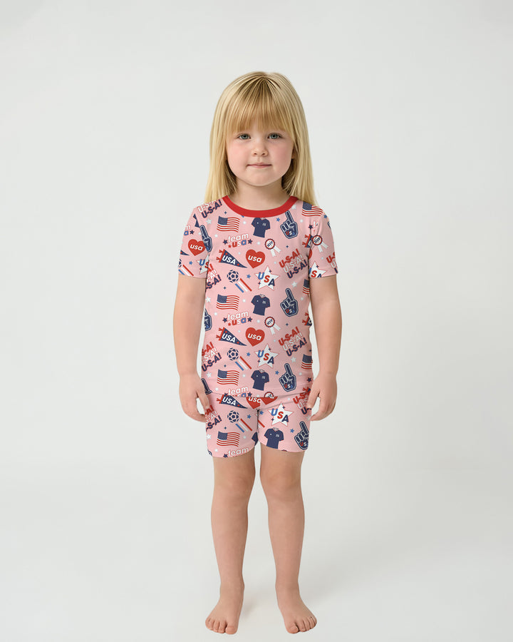 Soccer Party Team USA Bamboo Two Piece Short Sleeve Shorts Pajama Set