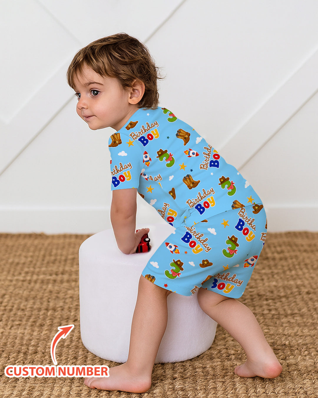 Custom Birthday Western Boy Bamboo Two Piece Short Sleeve Shorts Pajama Set