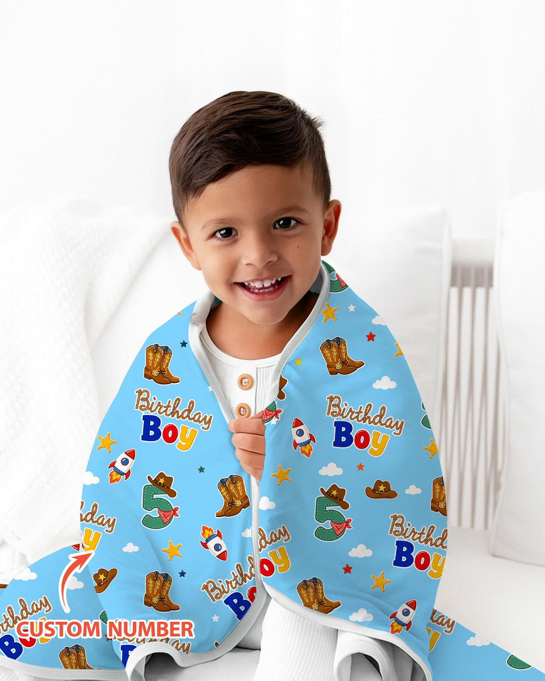 Custom Birthday Western Boy Bamboo Blanket