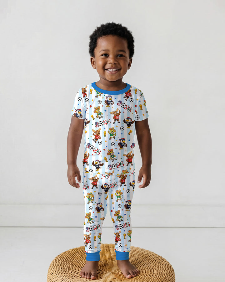 Striped Cute Mascots Soccer Cup 2026 Bamboo Two Piece Short Sleeve Pajama Set