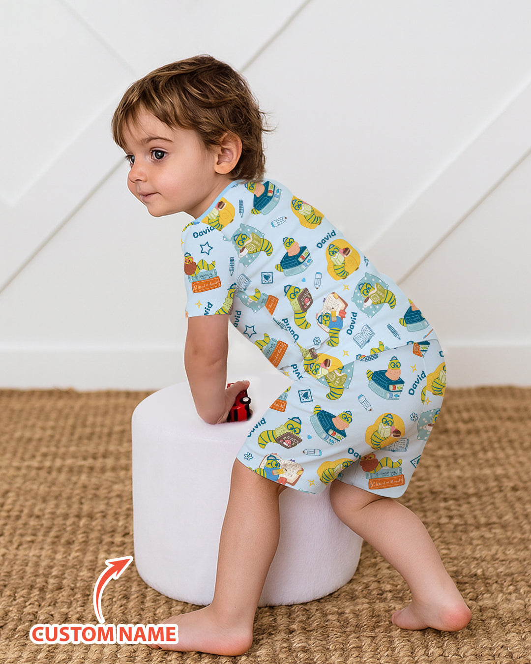 Little Book Worm Family Matching Bamboo Two Piece Short Sleeve Shorts Pajama Set