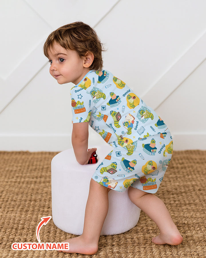 Little Book Worm Family Matching Bamboo Two Piece Short Sleeve Shorts Pajama Set