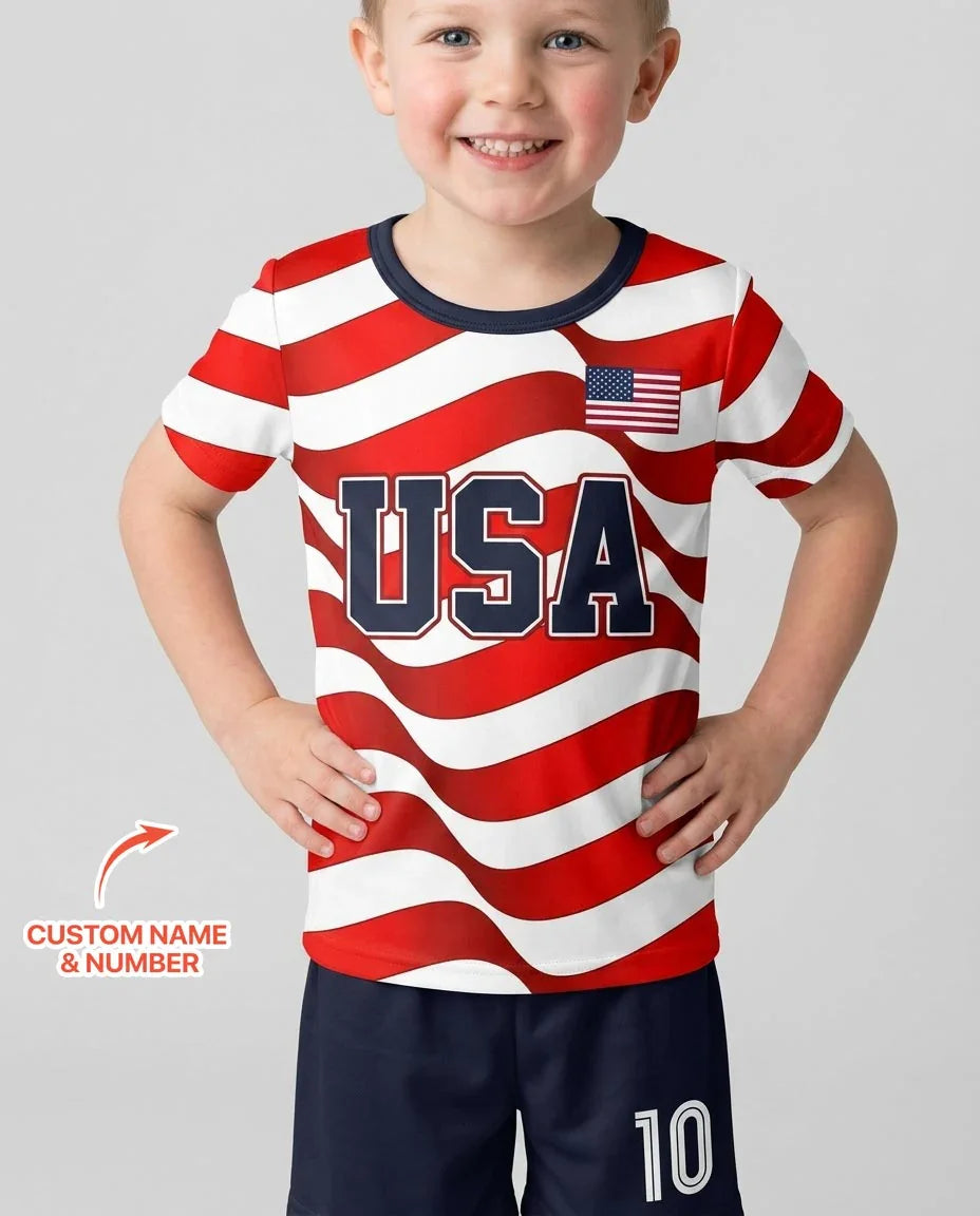 Custom Name USA Spirit Bamboo Two Piece Short Sleeve Pajama Set