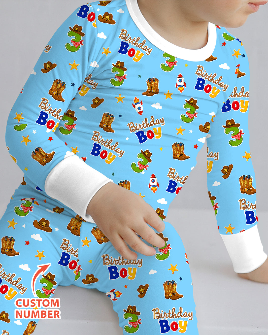 Custom Birthday Western Boy Bamboo Two Piece Long Sleeve Pajama Set