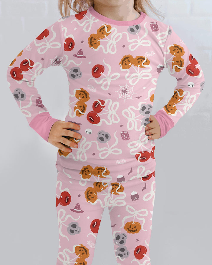 Spooky Halloween Cherry Matching Bamboo Two Piece Long Sleeve Pajama Set