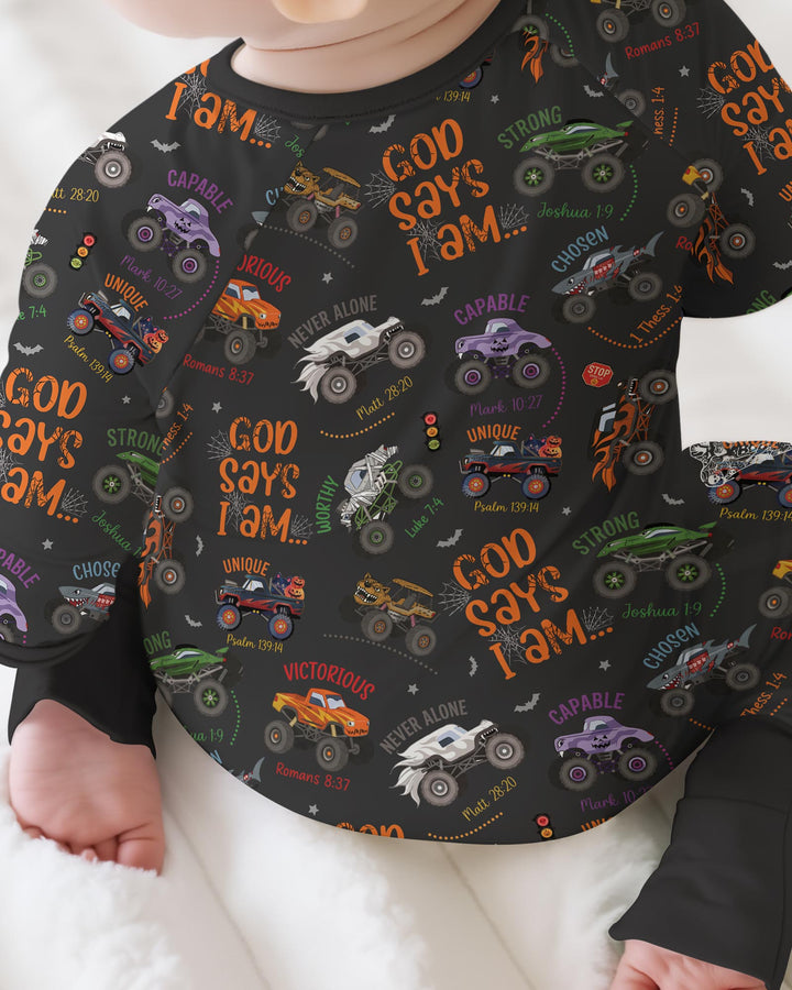 God Says I Am BOY Halloween Monster Truck  Bamboo Convertible Zippy