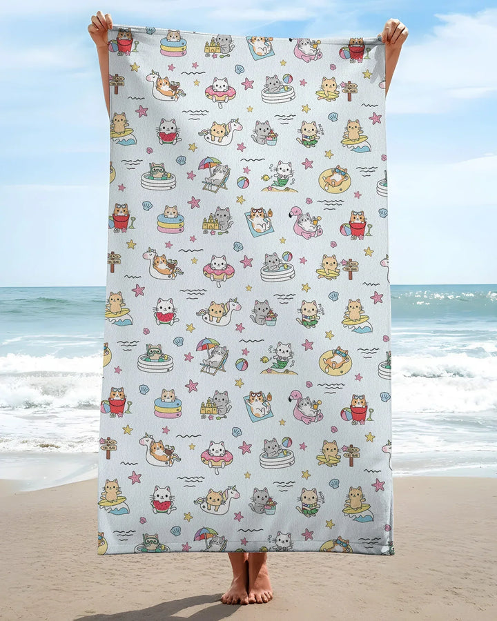 Kawaii Cats Summer Vacation Bamboo Beach Towel