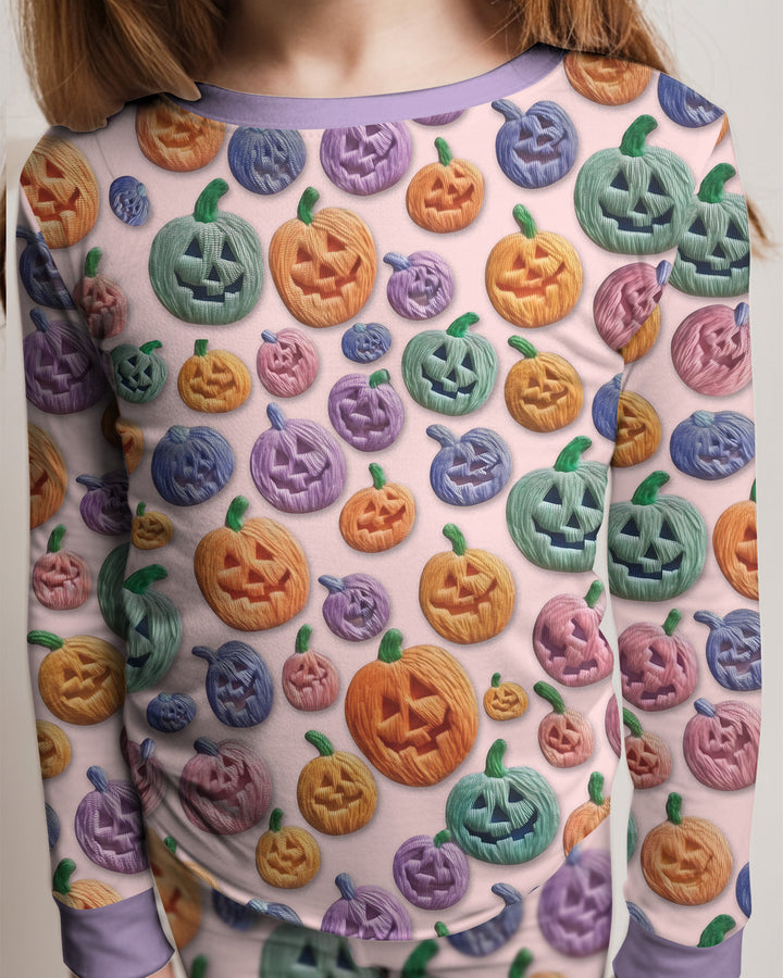 Happy Halloween Pastel Jack O Lanterns Bamboo Two Piece Long Sleeve Pajama Set