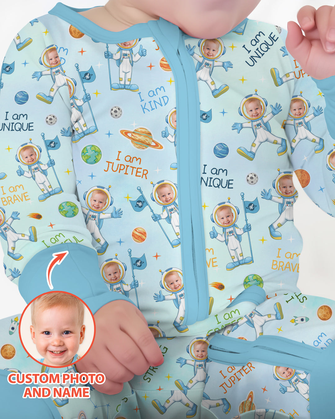 Custom Photo Kid Affirmations I Am Kind Astronaut Bamboo Convertible Zippy