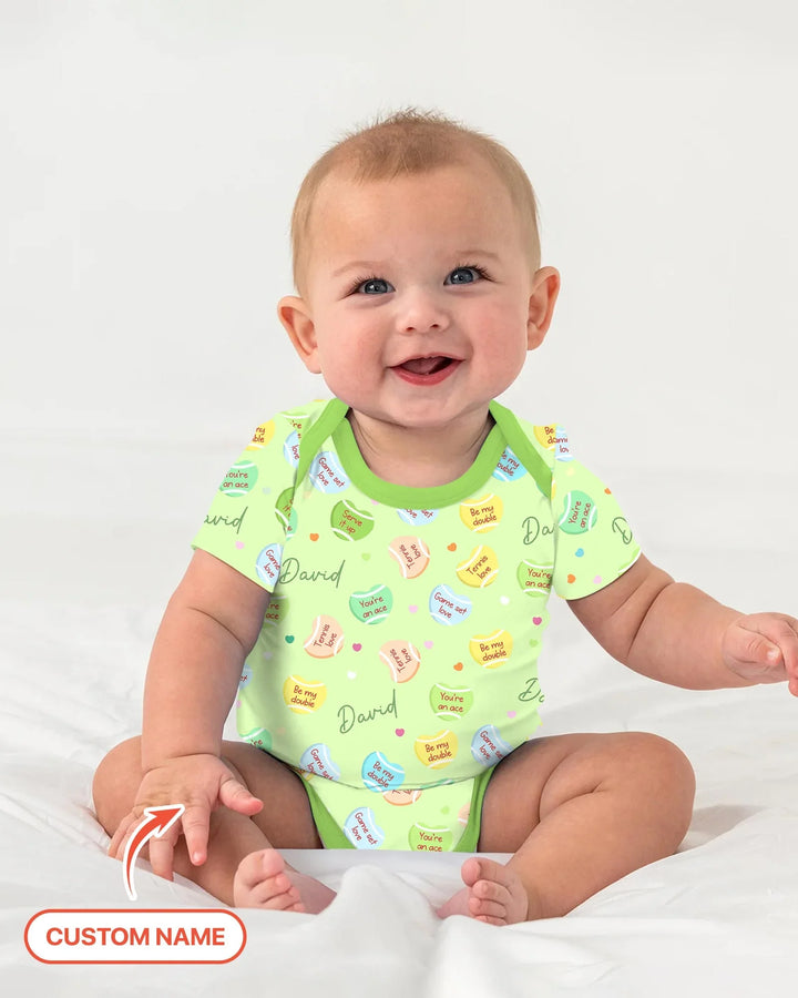 Custom Name Tennis Candy Hearts Bamboo Bodysuit