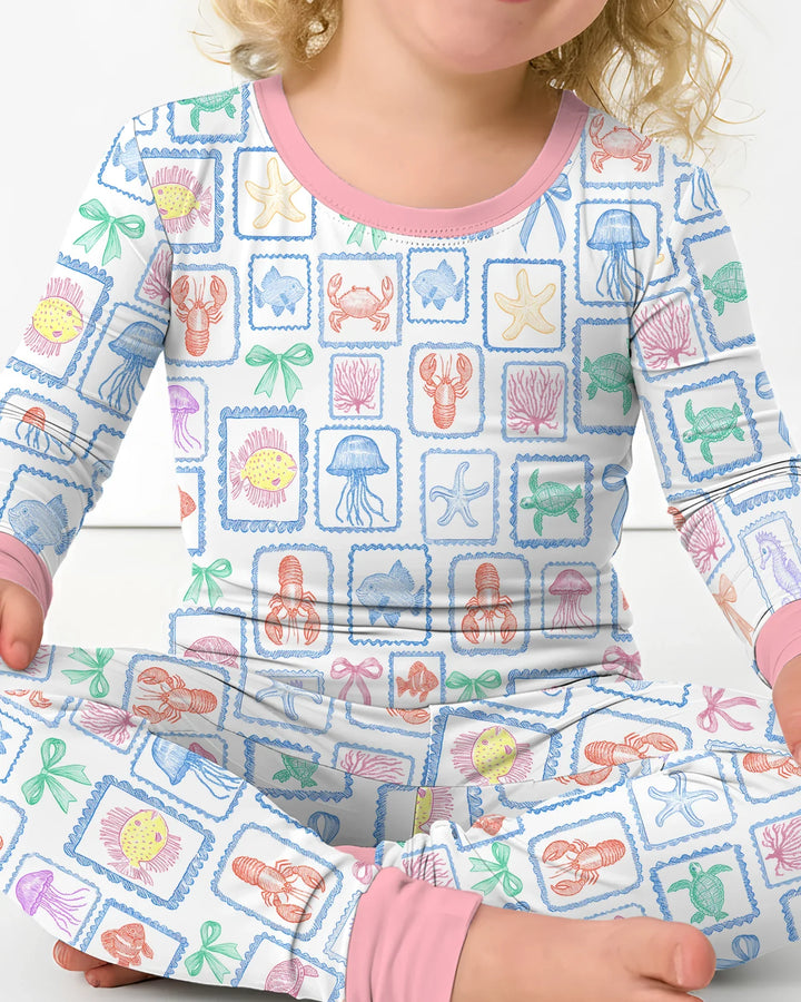 Coastal Treasures Family Matching Bamboo Two Piece Long Sleeve Pajama Set