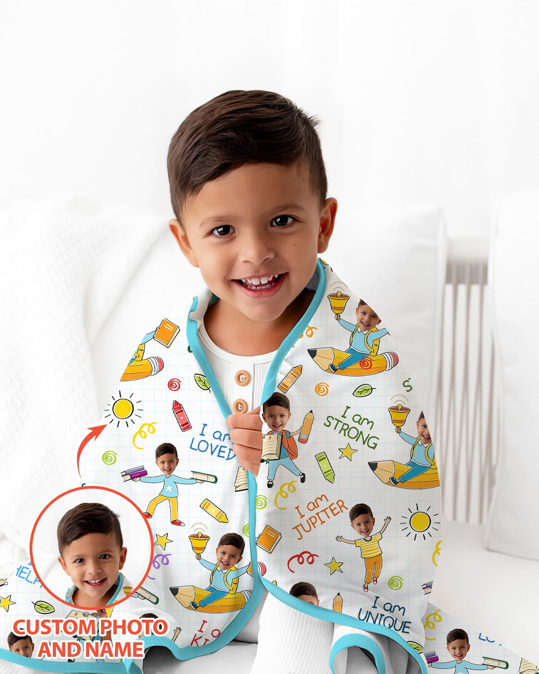Custom Photo Kid Affirmations I Am Kind Bamboo Blanket
