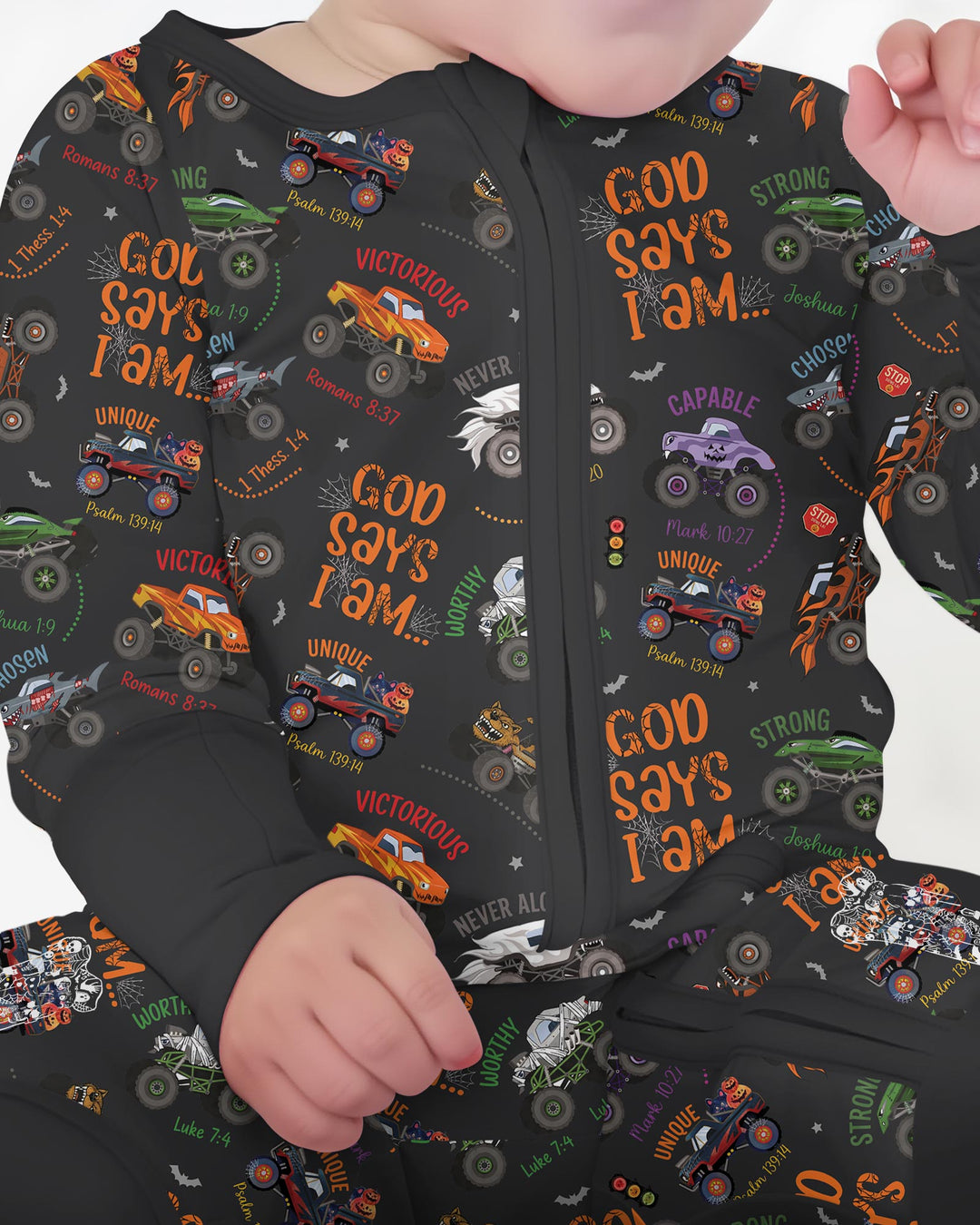 God Says I Am BOY Halloween Monster Truck  Bamboo Convertible Zippy