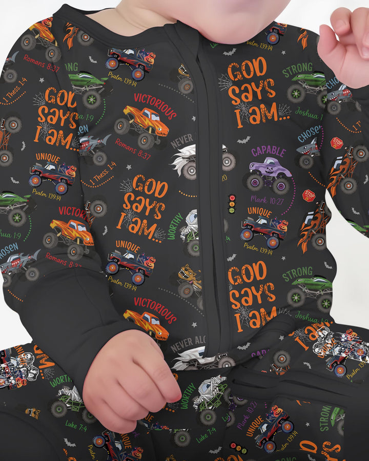 God Says I Am BOY Halloween Monster Truck  Bamboo Convertible Zippy