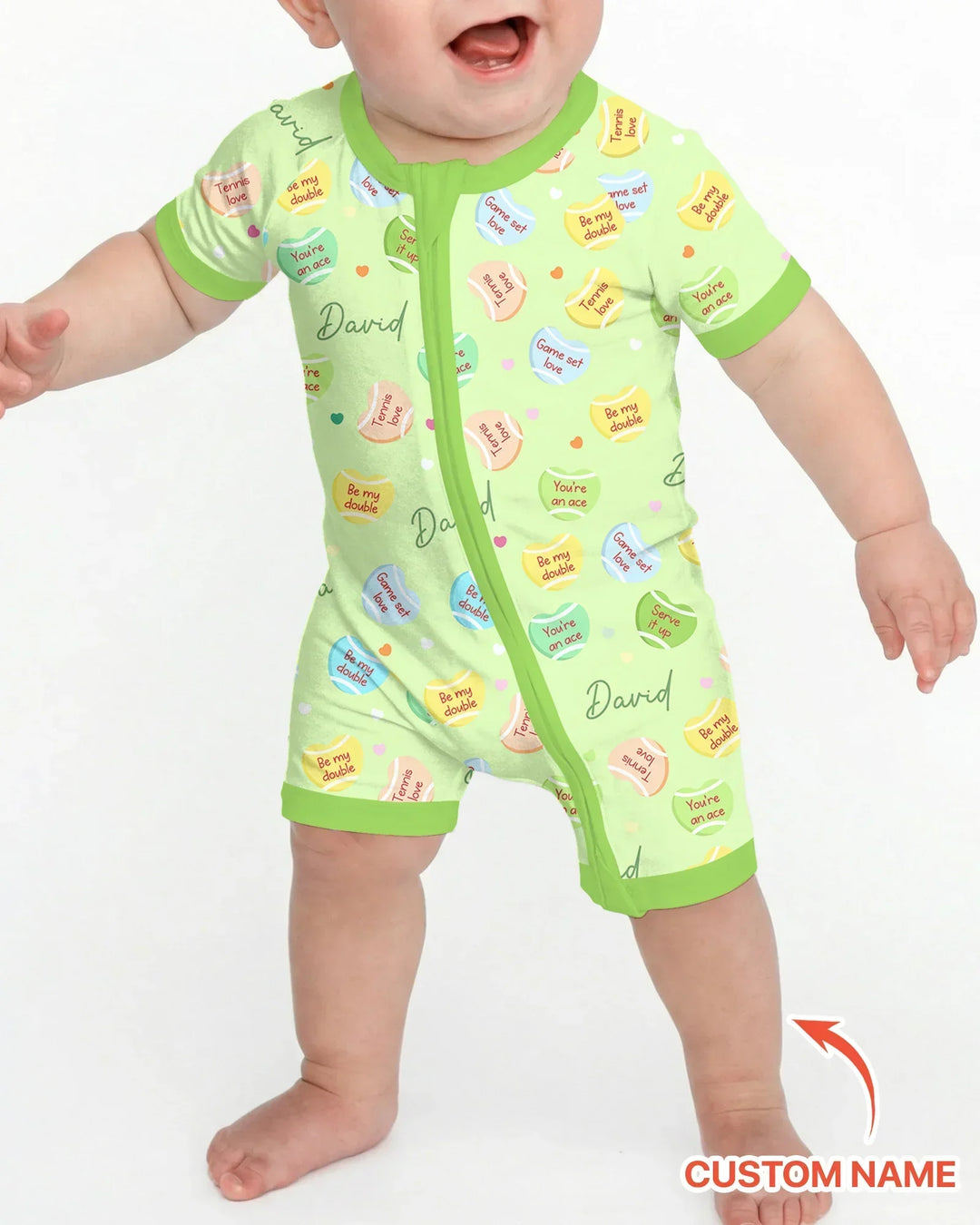 Custom Name Tennis Candy Hearts Bamboo Shorty Zippy