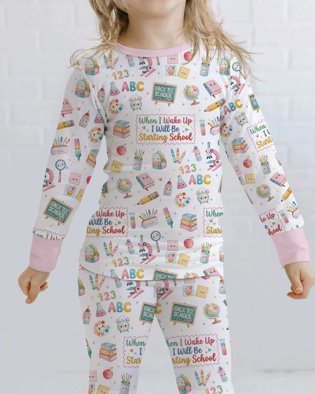 When I Wake Up I Will Be Starting School Bamboo Two Piece Long Sleeve Pajama Set