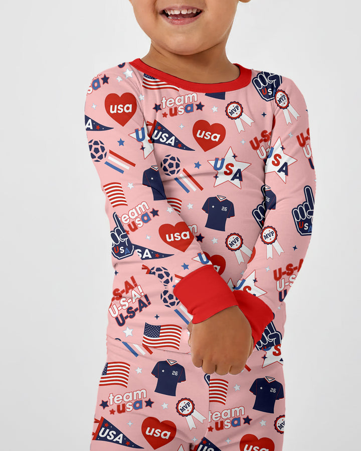 Soccer Party Team USA Bamboo Two Piece Long Sleeve Pajama Set