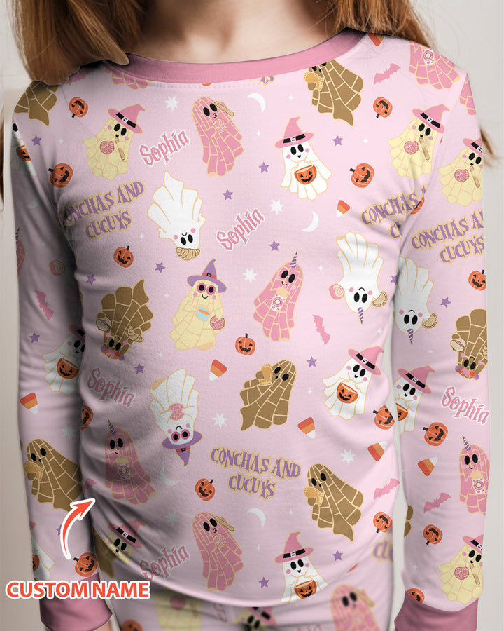 Pantasmas Mexican Halloween Custom Name Bamboo Two Piece Long Sleeve Pajama Set
