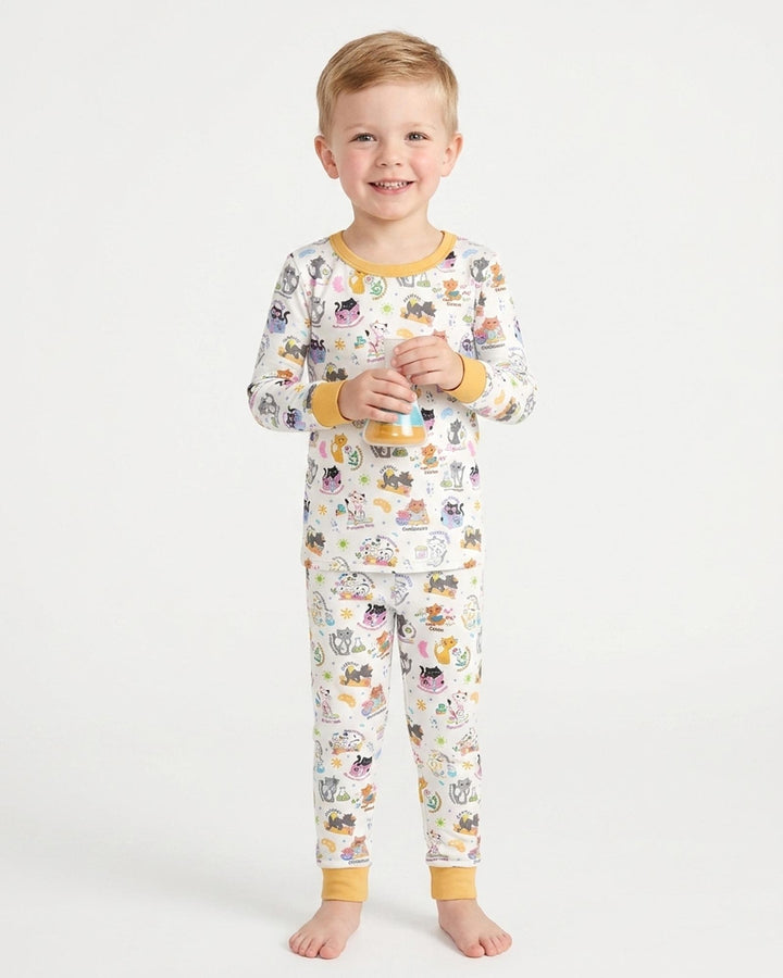 Funny Cat Love Scientist Bamboo Two Piece Long Sleeve Pajama Set