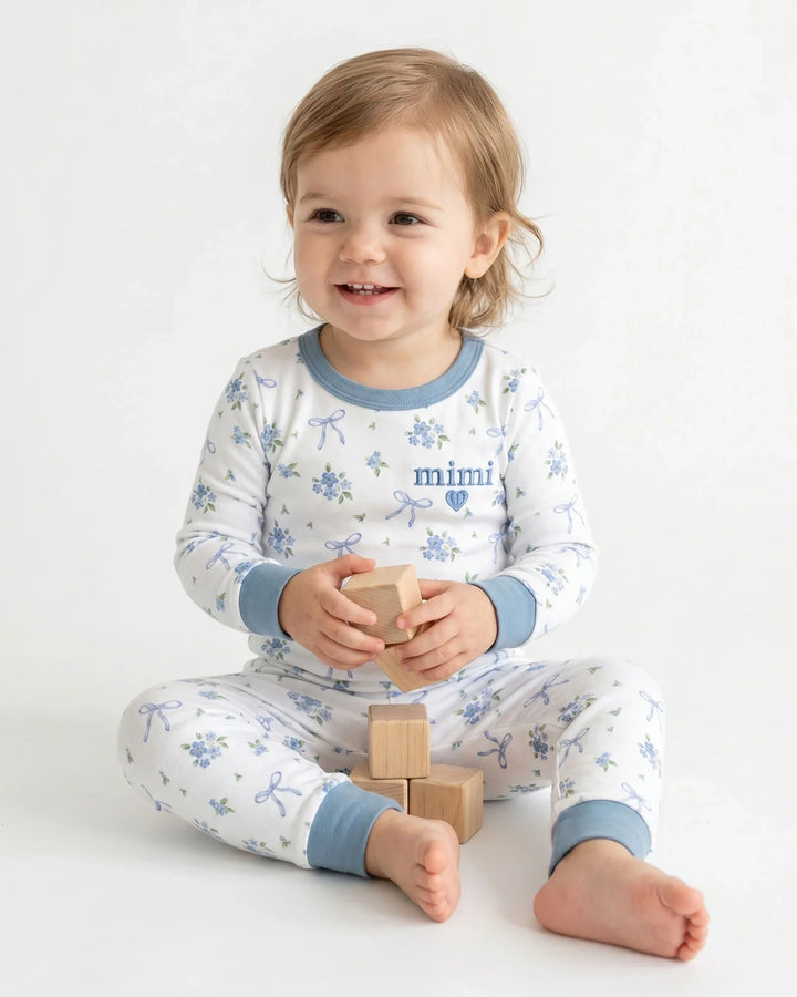 Mommy and Me Matching Embroidered Baby Bamboo Two Piece Long Sleeve Pajama Set