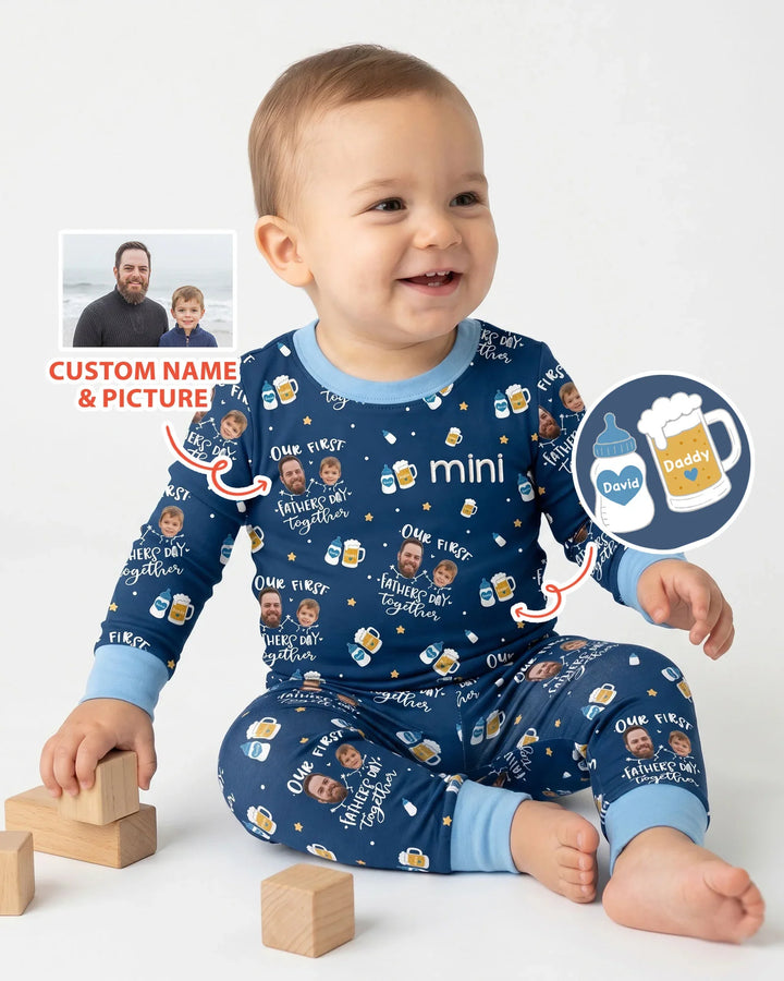 Personalized Embroidered Our First Father's Day Bamboo Two Piece Long Sleeve Pajama Set