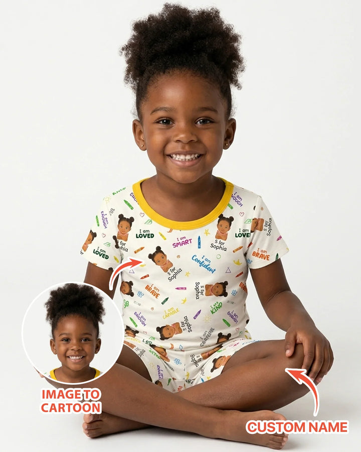 Kids Affirmations Custom  Bamboo Two Piece Short Sleeve Shorts Pajama Set