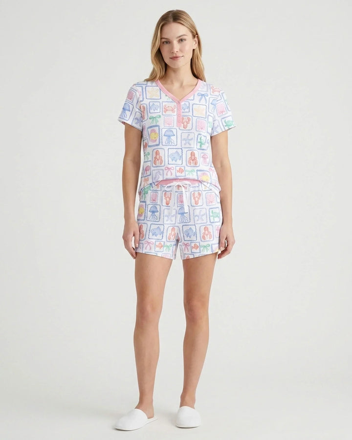 Coastal Treasures Family Matching Bamboo Women Short Sleeve Short Pajama Set