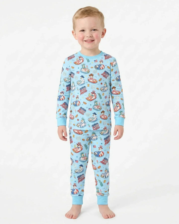 250 America Patriotic Goose Family Matching Bamboo Two Piece Long Sleeve Pajama Set